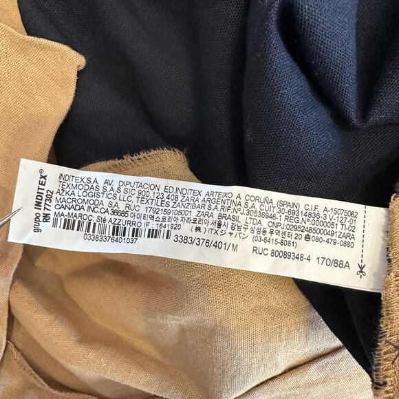 Zara Color Block Strappy Midi Dress WMNS M Black Tan White Scoop Cross Back Slit - Picture 8 of 11